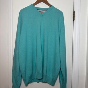 Report Collection Men's Turquoise V-Neck Cotton Sweater XL